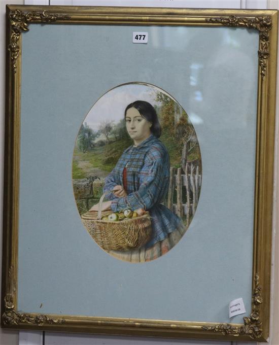 Richard Peter Richards (1840-1877) Young woman holding a basket of apples 38 x 28cm
